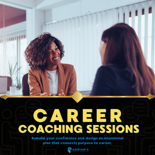 Black female career coach smiling during a coaching session with a client at Adrian's Career Services, promoting confidence and purpose-driven career planning.