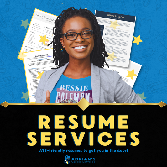 Thumbnail showing resume writing services with smiling professionals and bold text layout